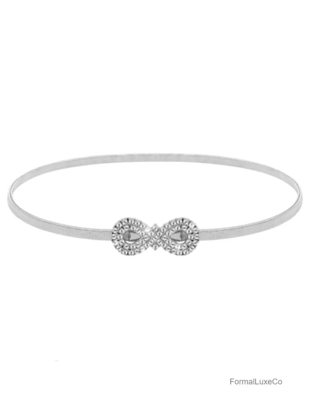 Rhinestone Encrusted Stretch Chain Belt with Buckle - Skinny Waist Belt for